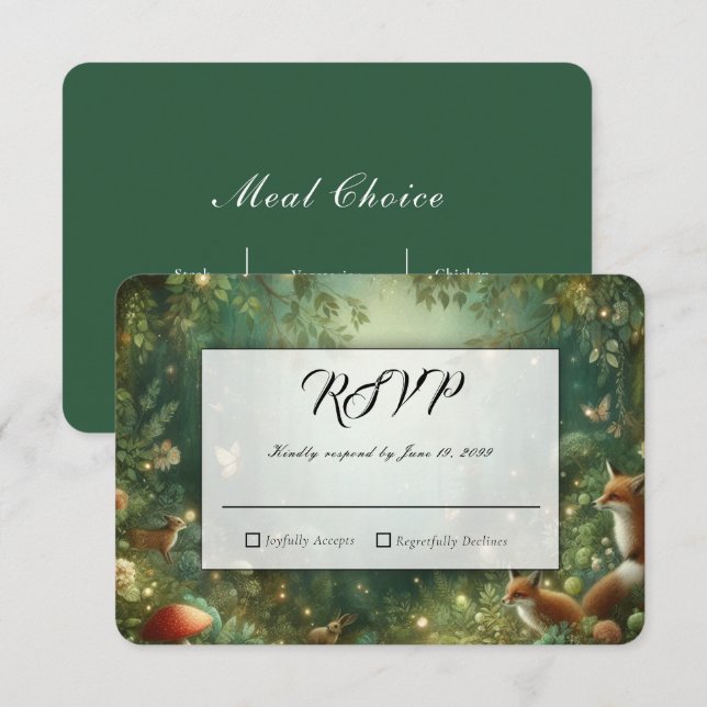 Emerald Green Enchanted Forest Wedding RSVP Card (Front/Back)