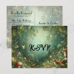 Emerald Green Enchanted Forest Wedding RSVP Invitation Postcard