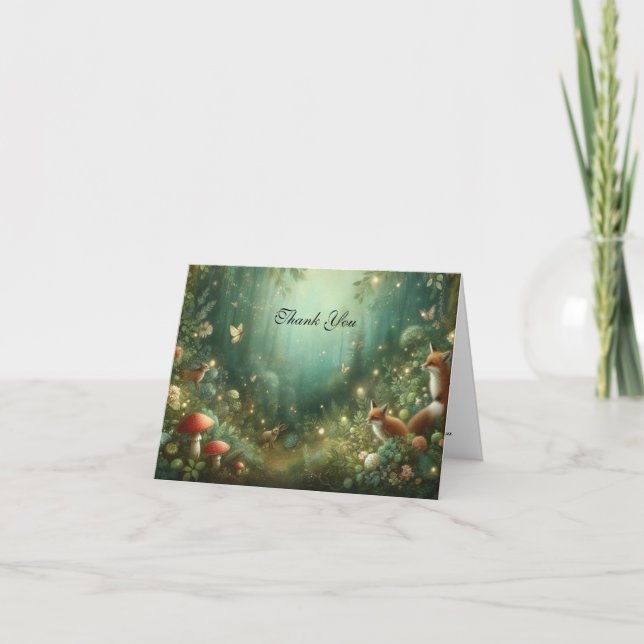 Emerald Green Enchanted Forest Wedding Thank You Card (Front)