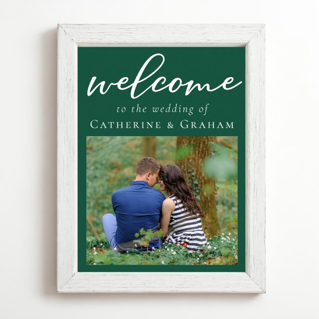 Emerald Green Engagement Photo Wedding Welcome Poster (Creator Uploaded)