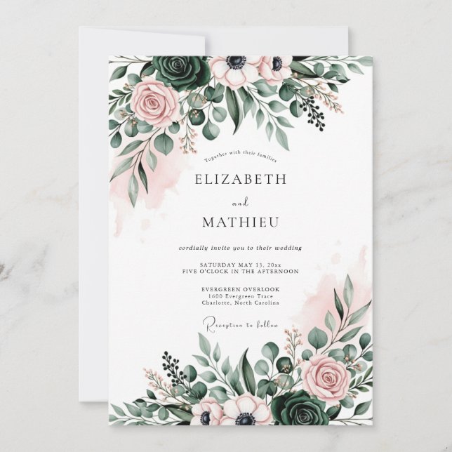 Emerald Green Ethereal Botanical Wedding Invitation (Front)