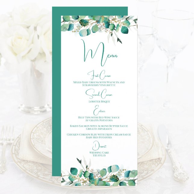 Emerald Green Eucalyptus Foilage Watercolor Menu (Creator Uploaded)