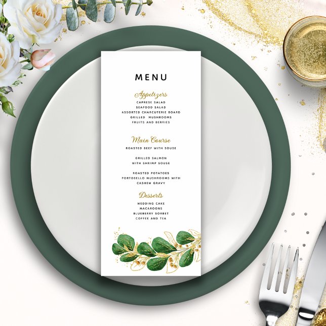 Emerald Green Eucalyptus Greenery Elegant Wedding Menu (Creator Uploaded)