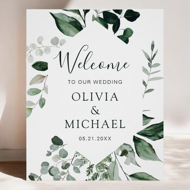 Emerald Green Eucalyptus Greenery Wedding Poster (Creator Uploaded)