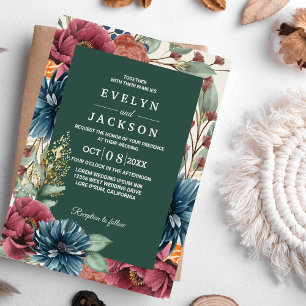 Emerald green Fall Modern Rustic Wedding  Invitation