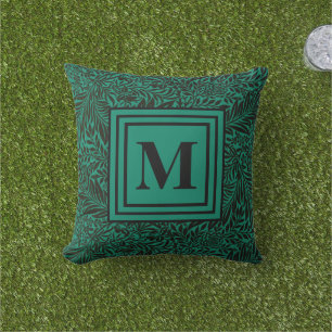 Emerald Green Family Monogram Botanical Pattern Cushion