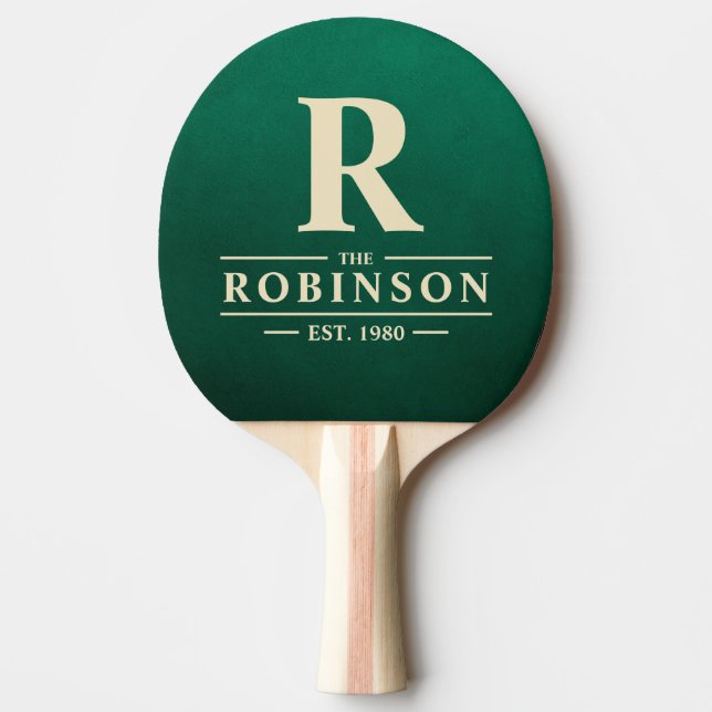 Emerald Green Family Name & Initial Ping Pong Paddle (Front)