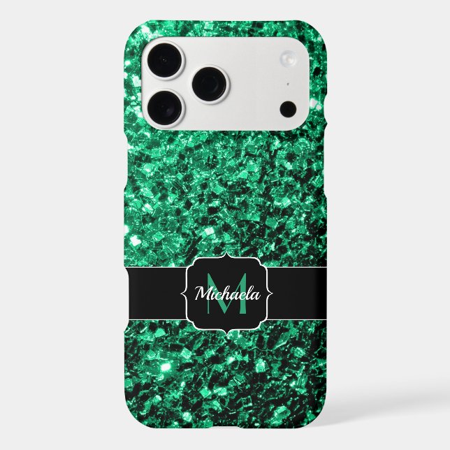 Emerald Green faux glitter sparkles bling Monogram (Back)