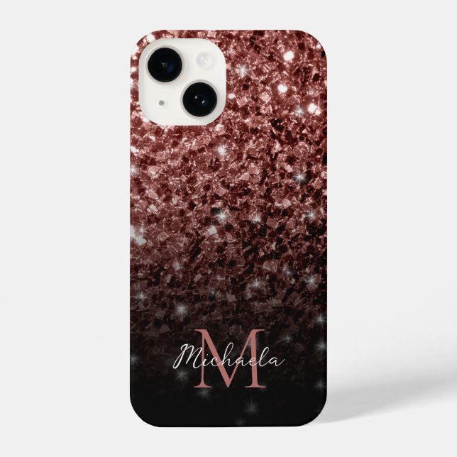 Emerald Green faux glitter sparkles bling Monogram iPhone Case (Back)