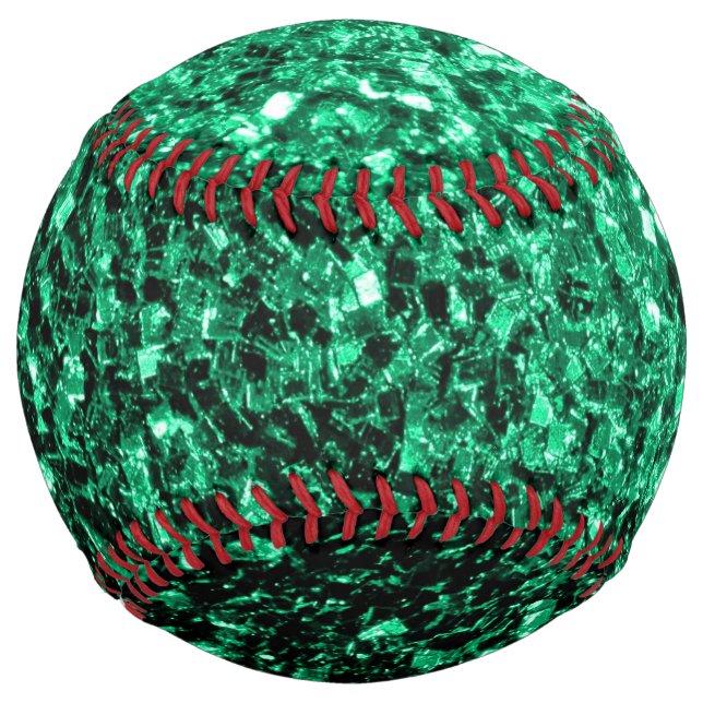 Emerald green faux glitter sparkles bling softball (Front)
