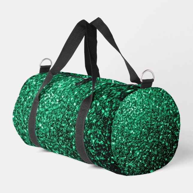 Emerald green faux glitter sparkles duffle bag (Left Corner)