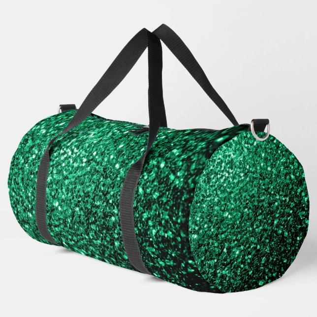 Emerald green faux glitter sparkles duffle bag (Left Corner)
