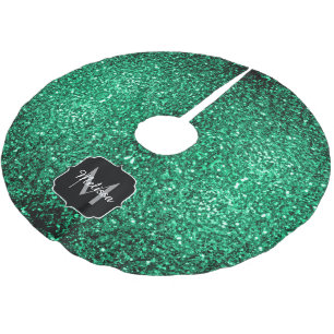 Emerald Green faux glitter sparkles Monogram Brushed Polyester Tree Skirt
