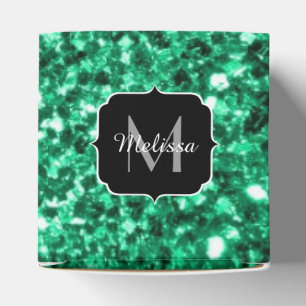 Emerald Green faux glitter sparkles Monogram Favour Box