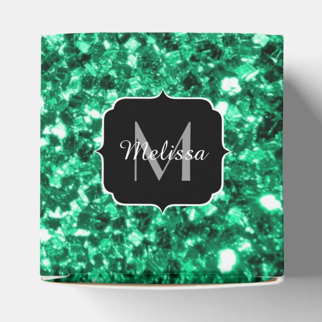Emerald Green faux glitter sparkles Monogram Favour Box (Top)