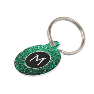 Emerald Green faux glitter sparkles Monogram Pet Tag