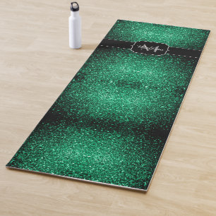 Emerald Green faux glitter sparkles Monogram Yoga Mat