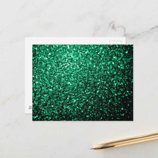 Emerald Green faux glitter sparkles Postcard (Front/Back In Situ)