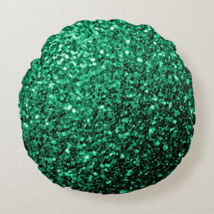 Emerald Green faux glitter sparkles Round Cushion