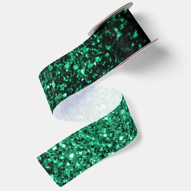 Emerald Green faux glitter sparkles Satin Ribbon (Front+Back)
