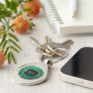 Emerald Green faux glitter sparkles Sweet 16 Key Ring