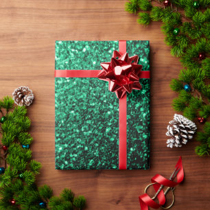 Emerald Green faux glitter sparkles Wrapping Paper