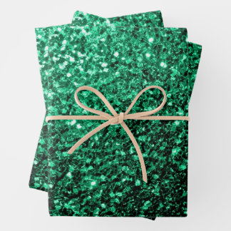 Emerald green faux glitter sparkles wrapping paper sheet
