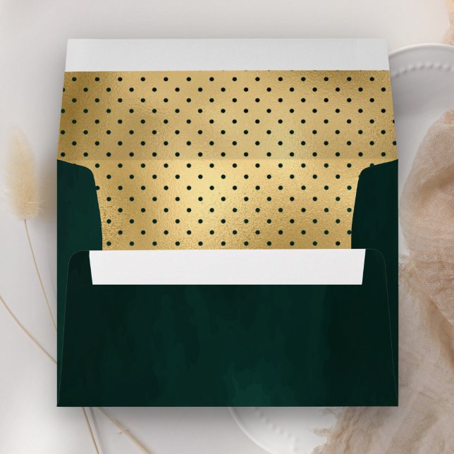 Emerald Green Faux Gold Foil Polka Dots Envelope (Creator Uploaded)