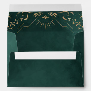 Emerald Green & Faux Gold Tarot Celestial Wedding Envelope