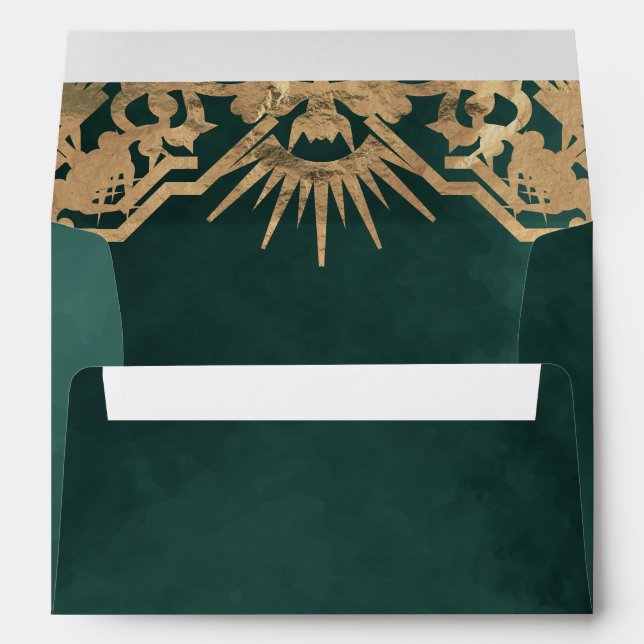 Emerald Green & Faux Gold Tarot Celestial Wedding Envelope (Back (Bottom))