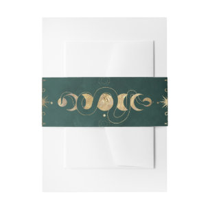 Emerald Green & Faux Gold Tarot Celestial Wedding Invitation Belly Band
