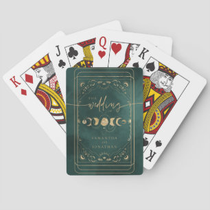 Emerald Green & Faux Gold Tarot Celestial Wedding Playing Cards