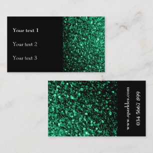 Emerald green faux shiny glitter sparkles on black business card