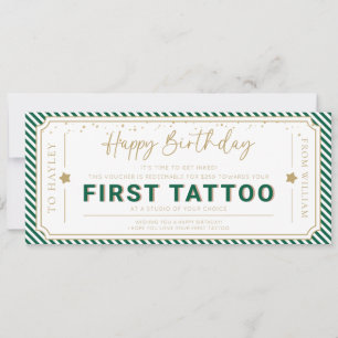 Emerald Green First Tattoo Birthday Gift Voucher Invitation