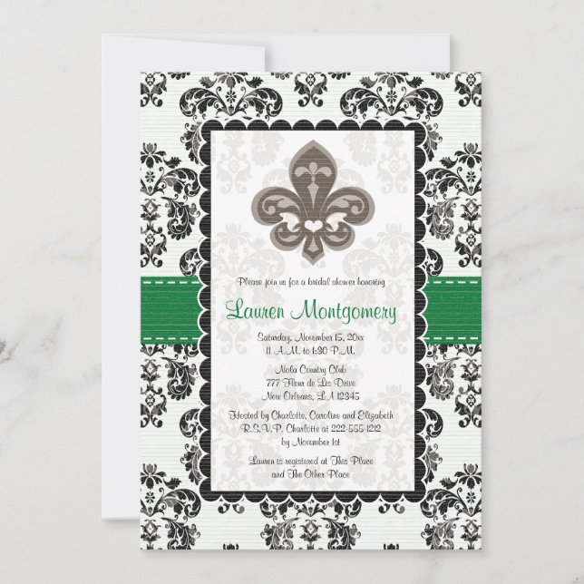Emerald Green Fleur de Lis Bridal Shower Invitation (Front)