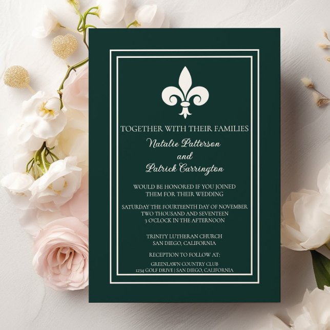 Emerald Green Fleur de Lis Wedding Invitation (Emerald Green Fleur de Lis Wedding Invitation)