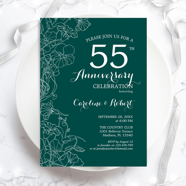 Emerald Green Floral 55th Anniversary Invitation (Creator Uploaded)