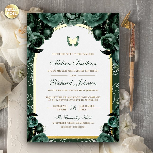 Emerald Green Floral Arch Butterfly Wedding Gold (Creator Uploaded)