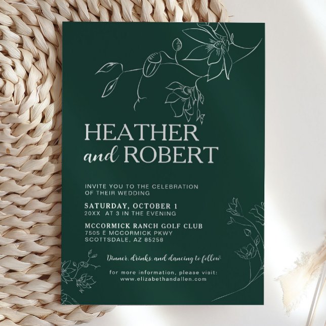 Emerald Green Floral Botanical Boho Simple Wedding Invitation (Creator Uploaded)