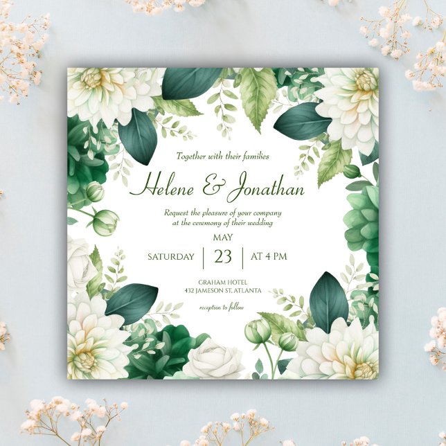 Emerald Green Floral Botanical Wedding Invitation (Emerald Green Floral Botanical Wedding Invitation)