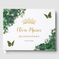 Emerald Green Floral Butterflies Gold Quinceanera