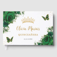 Emerald Green Floral Butterflies Gold Quinceanera