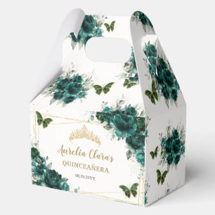 Emerald Green Floral Butterflies Quinceanera Gable Favour Box