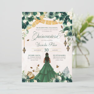 Emerald Green Floral Butterfly Garden Elegant Bday Invitation