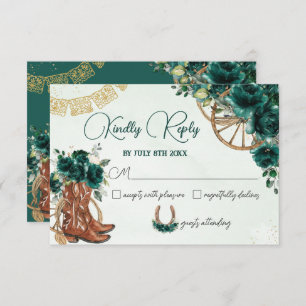 Emerald Green Floral Charro West Quinceañera Reply RSVP Card