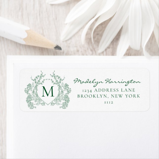 Emerald Green Floral Crest Monogram Address (Insitu)