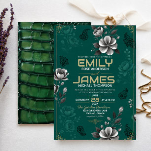 Emerald Green Floral Elegant Sage Gold Botanical Invitation