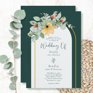 Emerald Green Floral Eucalyptus Non Photo Wedding  Invitation