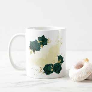 emerald green floral gold coffee mug