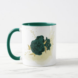 emerald green floral gold mug